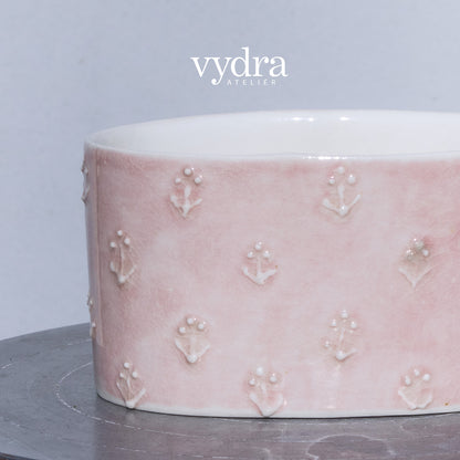 Porcelánová oválná dóza / růžová s kvítky