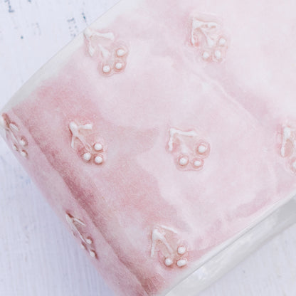 Porcelánová oválná dóza / růžová s kvítky