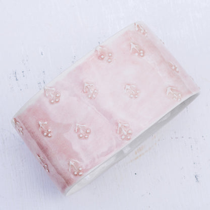 Porcelánová oválná dóza / růžová s kvítky